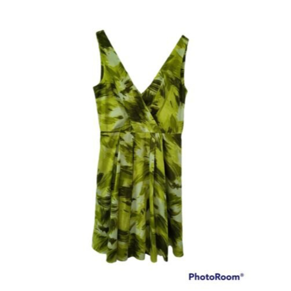 Ann Taylor Size 2 Floral Botanical Print A line Cotton Dress Lined Green Flowy